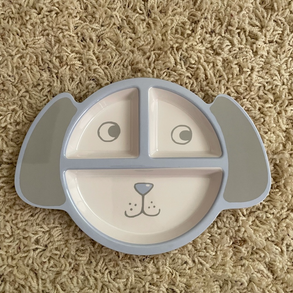 Light blue Pottery Barn puppy dog toddler plate